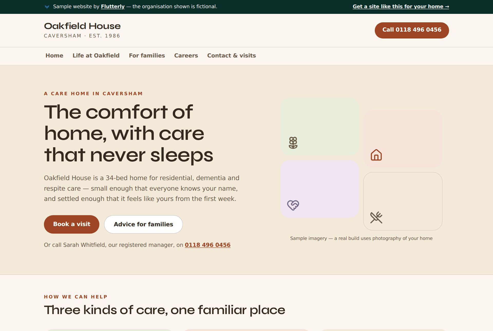 The Oakfield House sample care home website