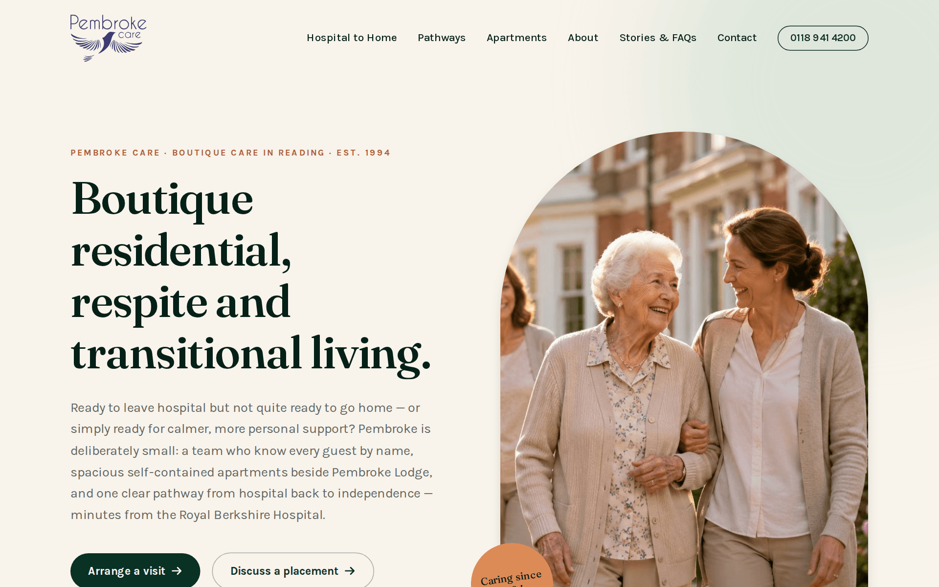 The Pembroke Care website, designed and built by Flutterly